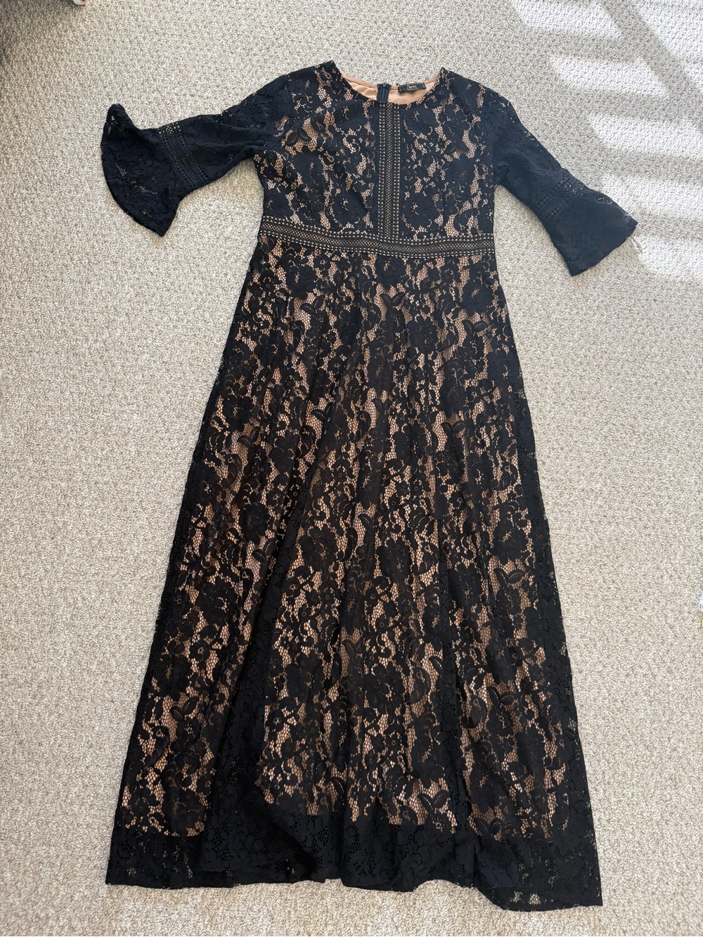 NWT Black Lace Overlay A-Line Dress with Nude Underlay XXL